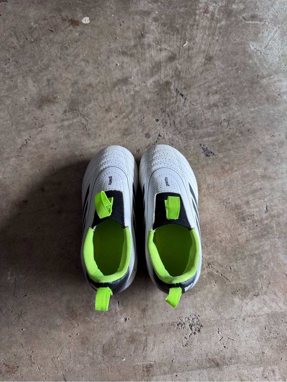 Kids Adidas Cleats - White and Neon Green Slip-On